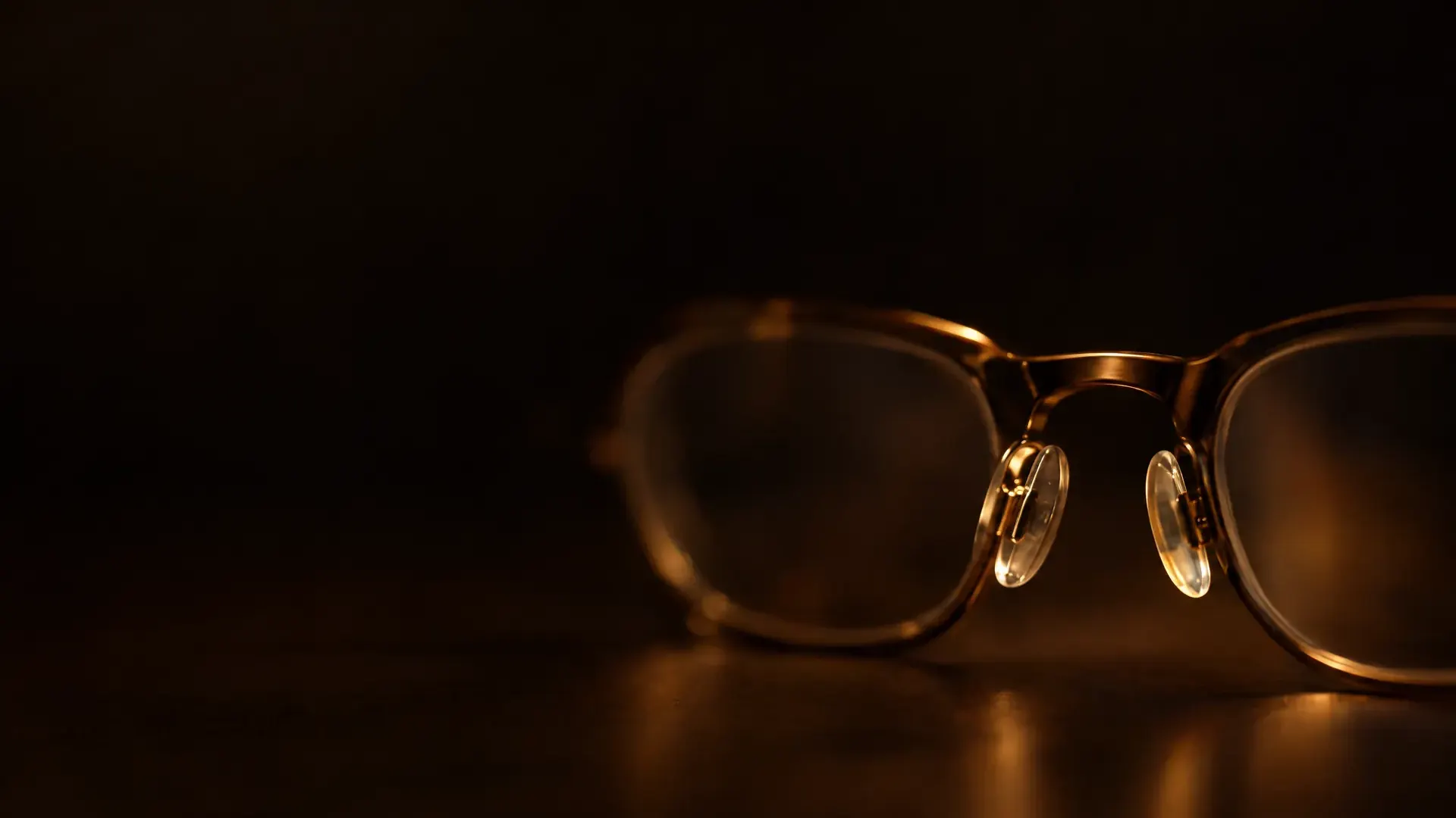 A close-up of a frame's bridge and nose pads, each lens falling away to either side.