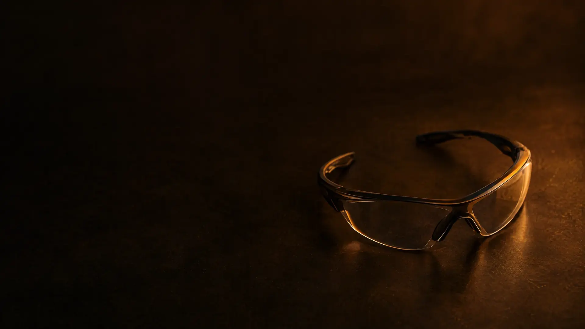 A sports frame with clear lenses, its front sweeping round in a deep curve.